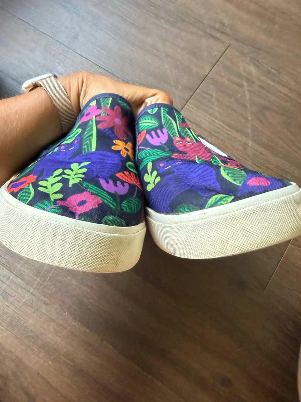 Inkkas Sokoke Slip On Colorful Cat & Floral Blue Purple Sneakers Vegan Shoes 11